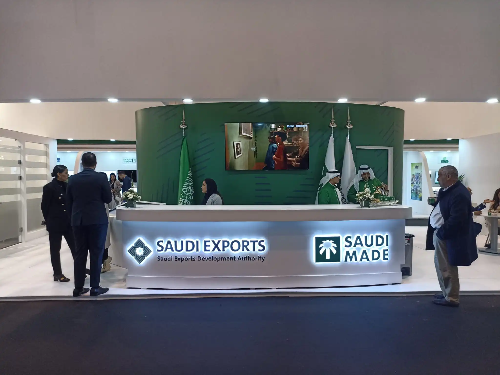 Saudi Made country pavilion stand design in France by Gulf Expo Design Saudi Made country pavilion stand at France international exhibition by Gulf Expo Design